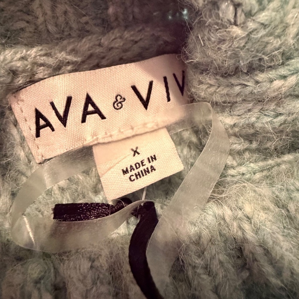 AVA & VIV Cable Knit Fisherman Balloon Sleeve Sweater Women's X Heather Blue - Picture 7 of 10